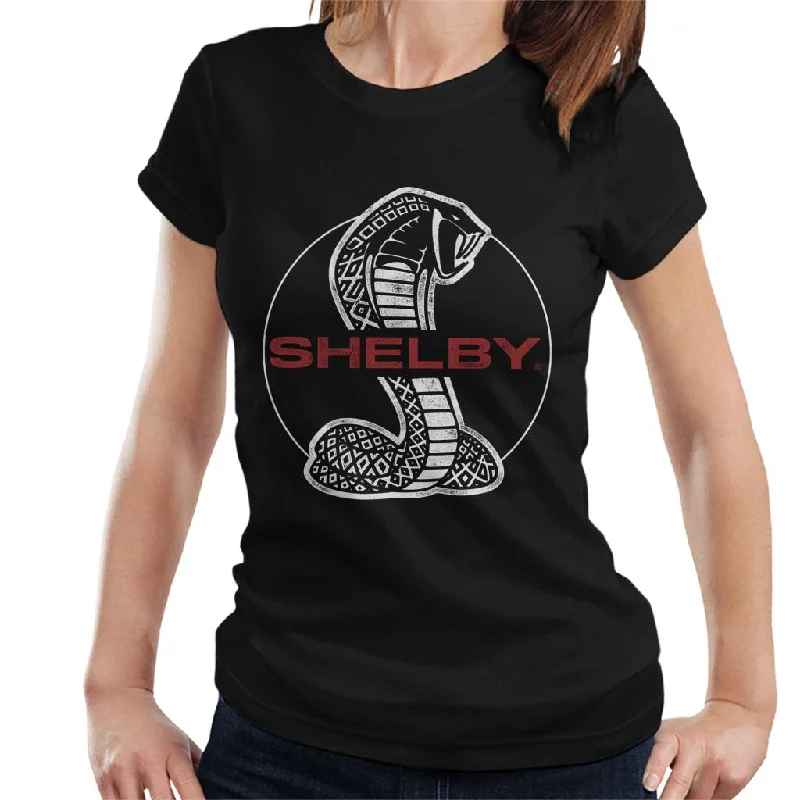 Shelby Red Text Cobra Logo Women's T-Shirt Satin Blend Silk Blend Wool Blend