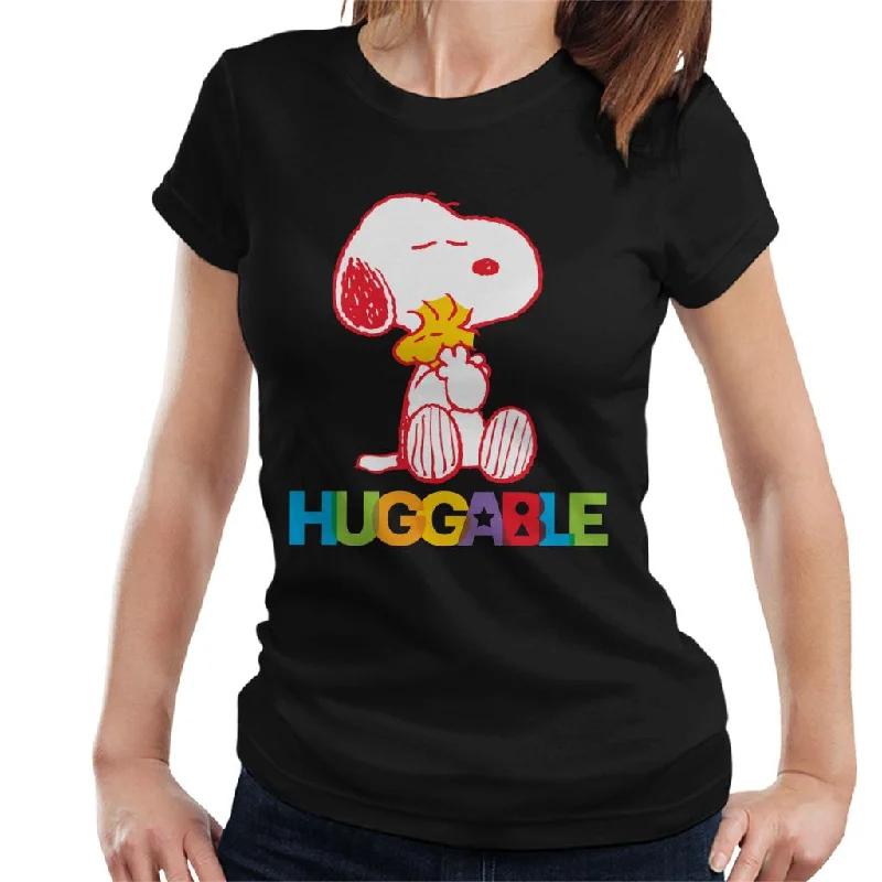 Peanuts Rainbow Huggable Snoopy & Woodstock Women's T-Shirt Striped Floral Plaid