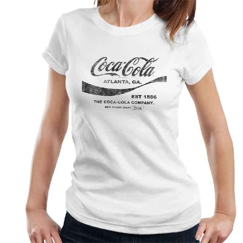 Coca Cola Drink 1886 Black Text Women's T-Shirt Denim Fabric Leather Fabric Suede Fabric Coca Cola Drink 1886 Black Text Women's T-Shirt Denim Fabric Leather Fabric Suede Fabric