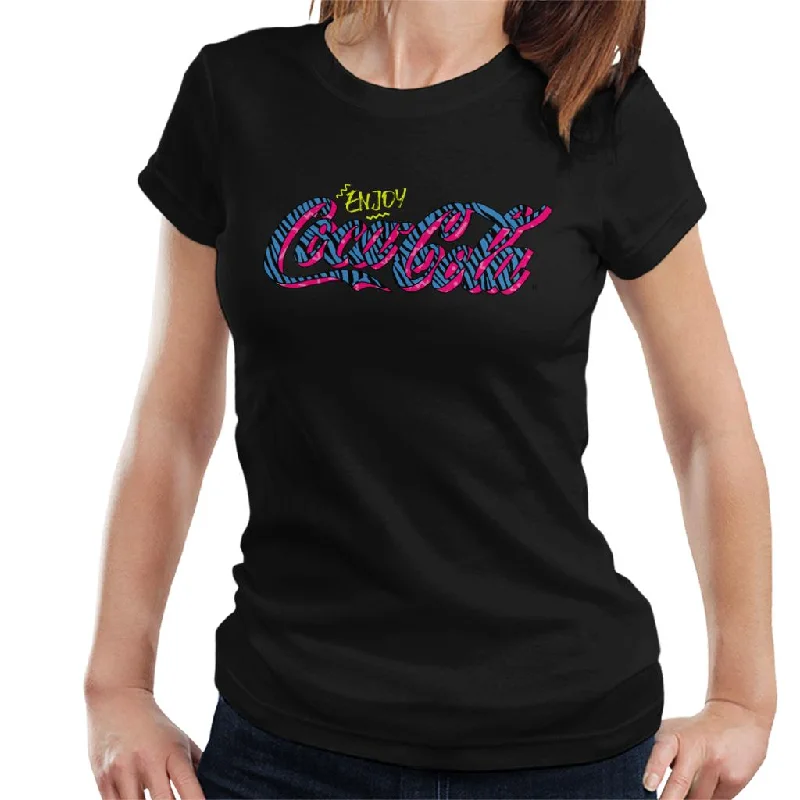 Coca Cola Retro Zebra Logo Women's T-Shirt Mesh Fabric Canvas Fabric Denim Fabric