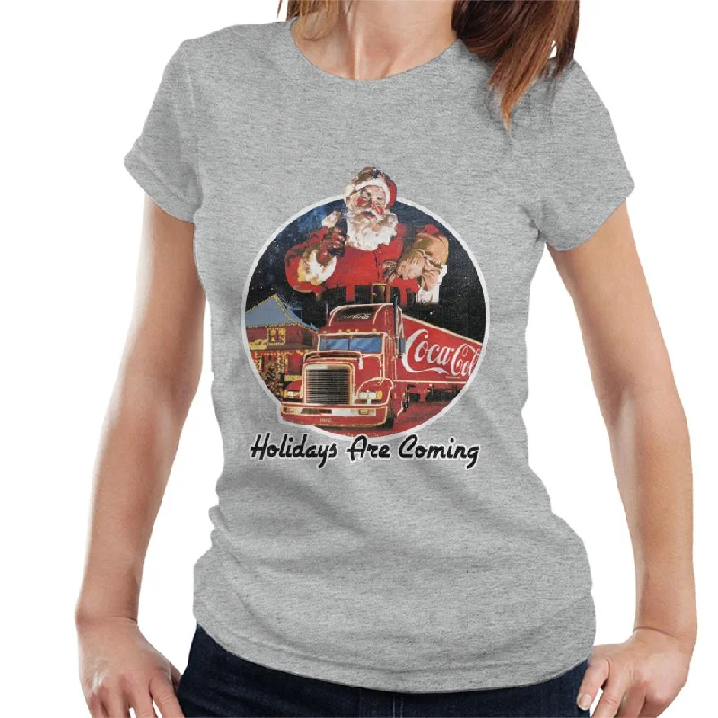 Coca Cola Holidays Are Coming Women's T-Shirt Ribbed Striped Patterned