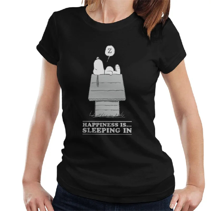Peanuts Happiness Is Sleeping In Snoopy Women's T-Shirt Houndstooth Herringbone Solid Peanuts Happiness Is Sleeping In Snoopy Women's T-Shirt Houndstooth Herringbone Solid