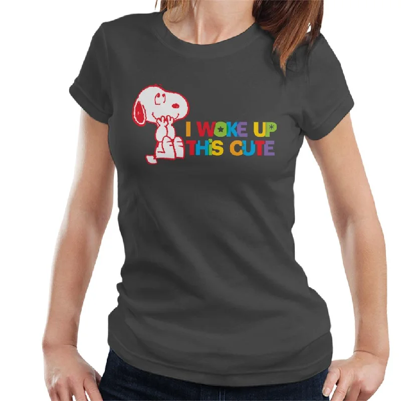 Peanuts I Woke Up This Cute Snoopy Women's T-Shirt Polka Dot Checkered Tartan