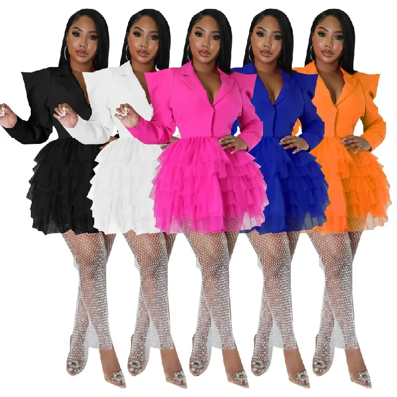INS Autumn New Arrivals Women Mesh Ruffles Suit Dress Full Sleeves Right Shoulder V Neck Fashion Party Dresses Birthday Gowns High-Low Hemline Casual INS Autumn New Arrivals Women Mesh Ruffles Suit Dress Full Sleeves Right Shoulder V Neck Fashion Party Dresses Birthday Gowns High-Low Hemline Casual