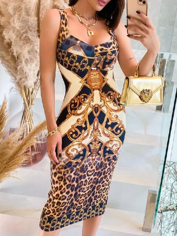 S-XL Summer Woman Sexy Fashion Sleeveless Cheetah Scarf Print Colorblock Midi Dress Yellow Leopard Tank Tight Party Dress Club Mermaid Tail Wedding S-XL Summer Woman Sexy Fashion Sleeveless Cheetah Scarf Print Colorblock Midi Dress Yellow Leopard Tank Tight Party Dress Club Mermaid Tail Wedding
