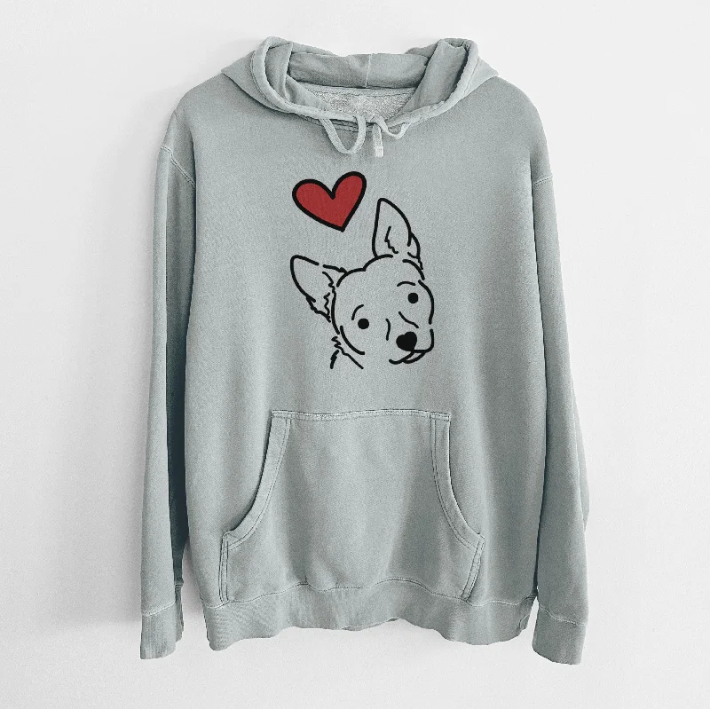 Love Always Chihuahua Mix - GiGi - Unisex Pigment Dyed Hoodie Hoodie with Tied Waist Feminine Flattering Love Always Chihuahua Mix - GiGi - Unisex Pigment Dyed Hoodie Hoodie with Tied Waist Feminine Flattering