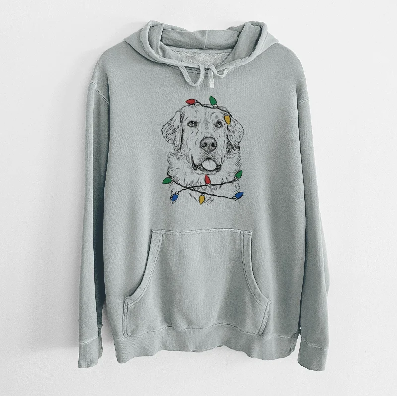 Christmas Lights Brophy the Great Pyrenees - Unisex Pigment Dyed Hoodie Hoodie with Mock Neck Collared Structured Christmas Lights Brophy the Great Pyrenees - Unisex Pigment Dyed Hoodie Hoodie with Mock Neck Collared Structured