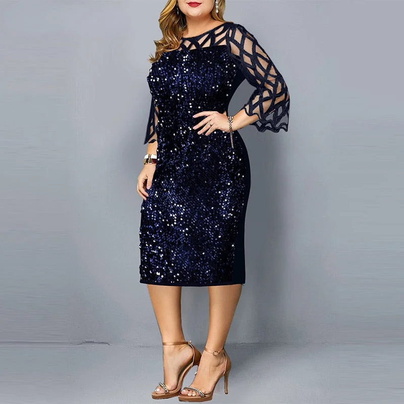 Elegant Sequin Long Sleeve Plus Size Women Midi Dress Sexy Casual Evening Party Dresses Wedding Luxury Women Robe Rouge Vestido Tunics Trousers formal Elegant Sequin Long Sleeve Plus Size Women Midi Dress Sexy Casual Evening Party Dresses Wedding Luxury Women Robe Rouge Vestido Tunics Trousers formal