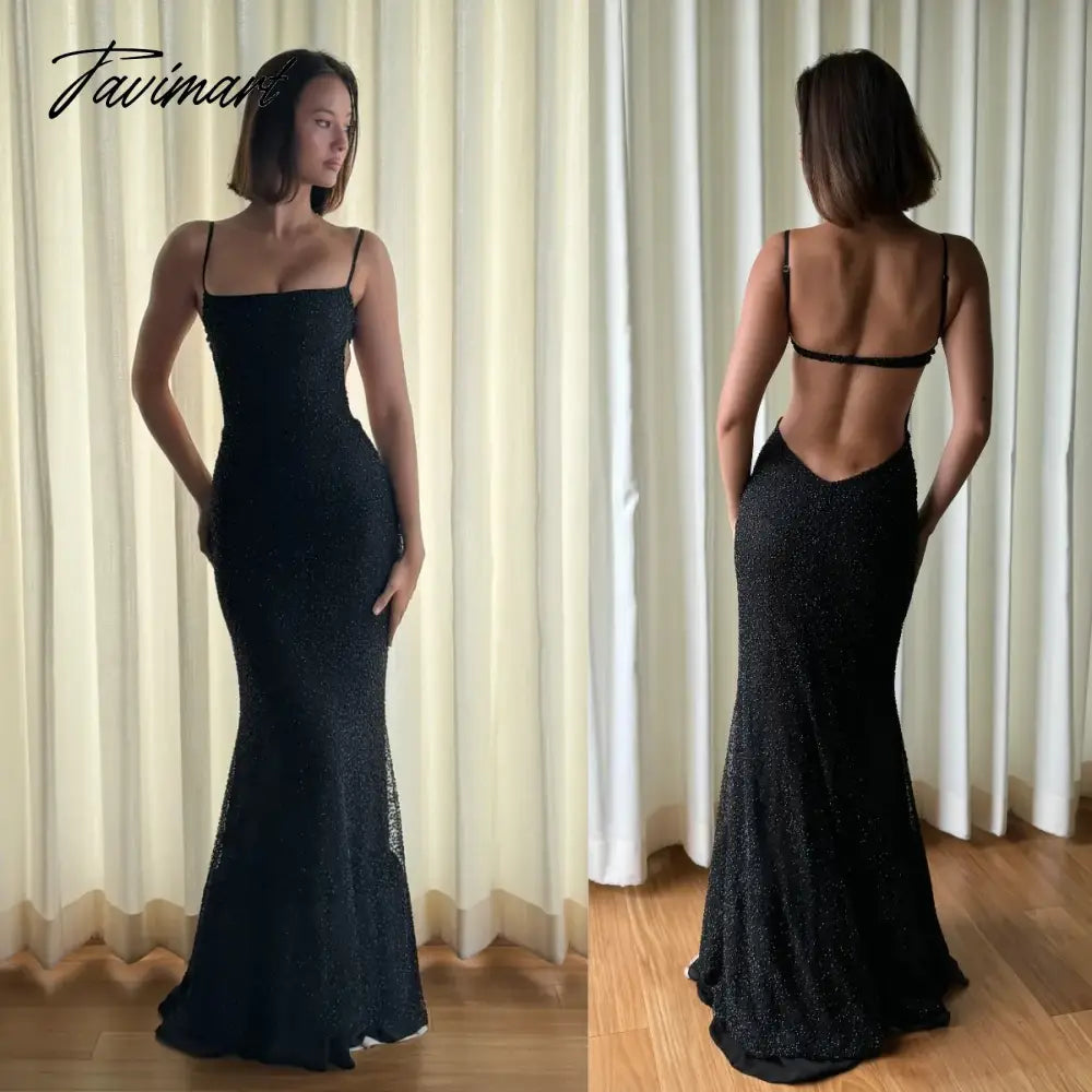 TAVIMART  -  Sexy Black Backless Mermaid Prom Gown Sleeveless Open Back Evening Party Dress for Women Fashion Outfit Vestido Gala Mujer Tunics Floral girly