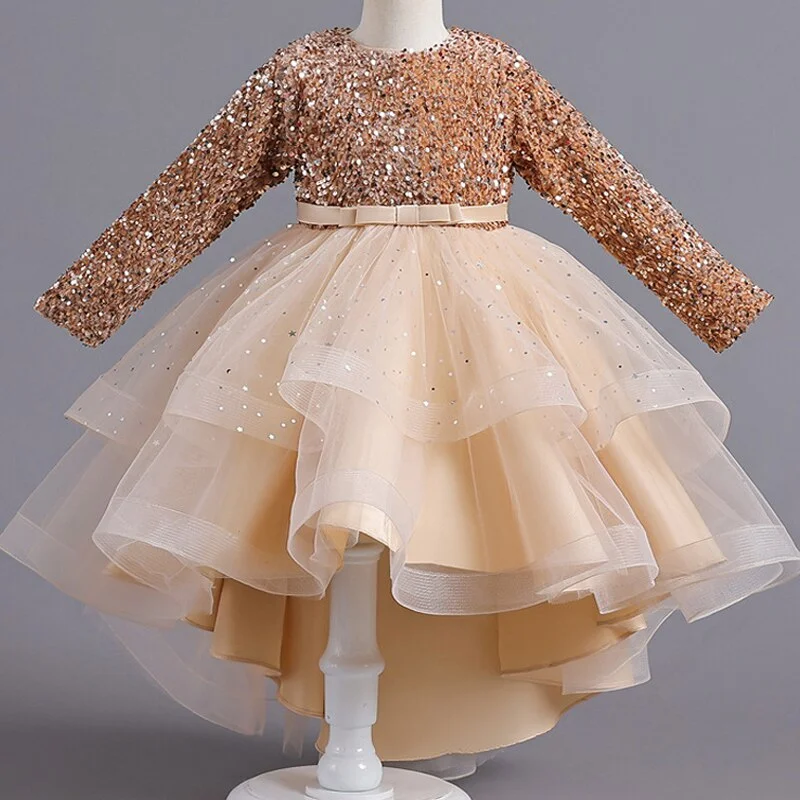 Formal Bridesmaid Long Sleeve Red Trailing Party Dress For Girls Princess Birthday Sequin Prom Gown Children Evening Kids Clothe Tunics Floral girly Formal Bridesmaid Long Sleeve Red Trailing Party Dress For Girls Princess Birthday Sequin Prom Gown Children Evening Kids Clothe Tunics Floral girly