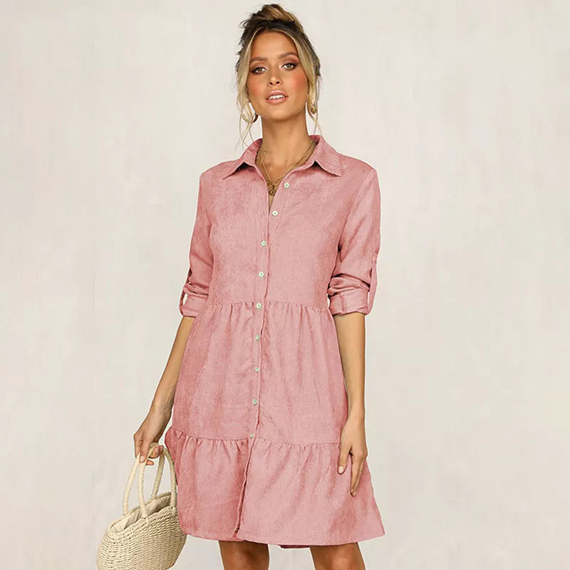 Fashion Shirt Dress women Casual Button Turn-down Collar Long Sleeve Ruffles A-line Dress 2021 Spring Woman Pink Party Dresses Tunics Silk luxurious Fashion Shirt Dress women Casual Button Turn-down Collar Long Sleeve Ruffles A-line Dress 2021 Spring Woman Pink Party Dresses Tunics Silk luxurious