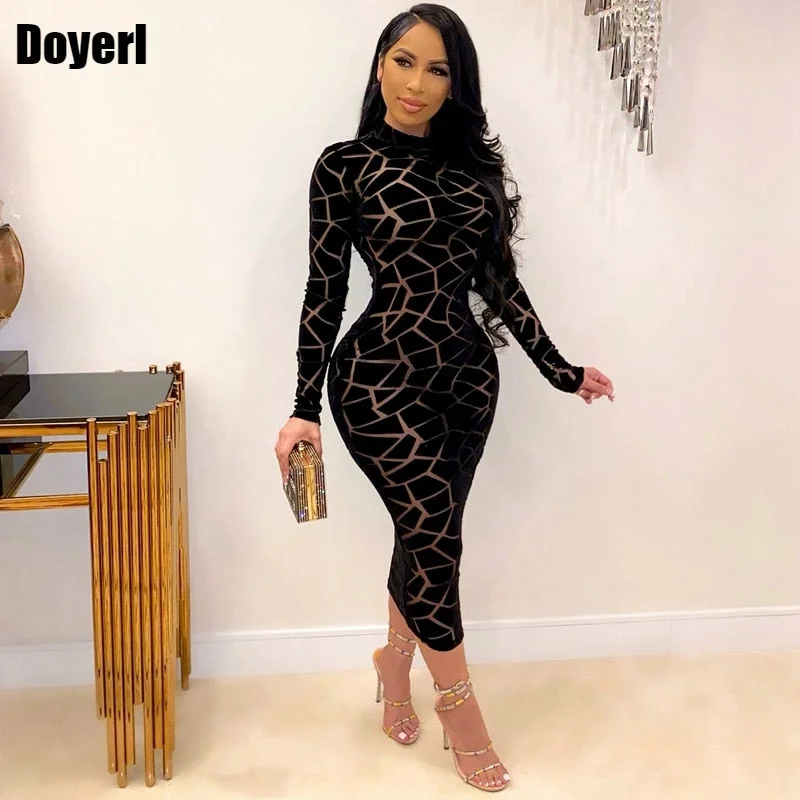 Print Bodycon Midi Party Dress Women Long Sleeve Sheath Slim Transparent Sheer Mesh Dress Elegant Vintage Night Club Sexy Dress Pleated Skirt Elegant Print Bodycon Midi Party Dress Women Long Sleeve Sheath Slim Transparent Sheer Mesh Dress Elegant Vintage Night Club Sexy Dress Pleated Skirt Elegant