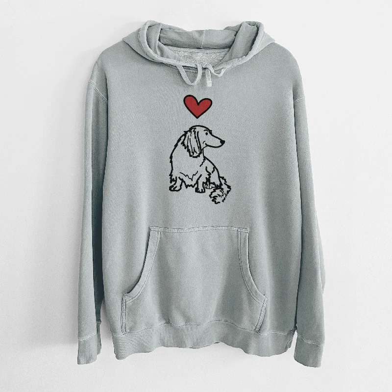 Love Always Dachshund - Bella - Unisex Pigment Dyed Hoodie Hoodie with Slit Hem Functional Movement Love Always Dachshund - Bella - Unisex Pigment Dyed Hoodie Hoodie with Slit Hem Functional Movement