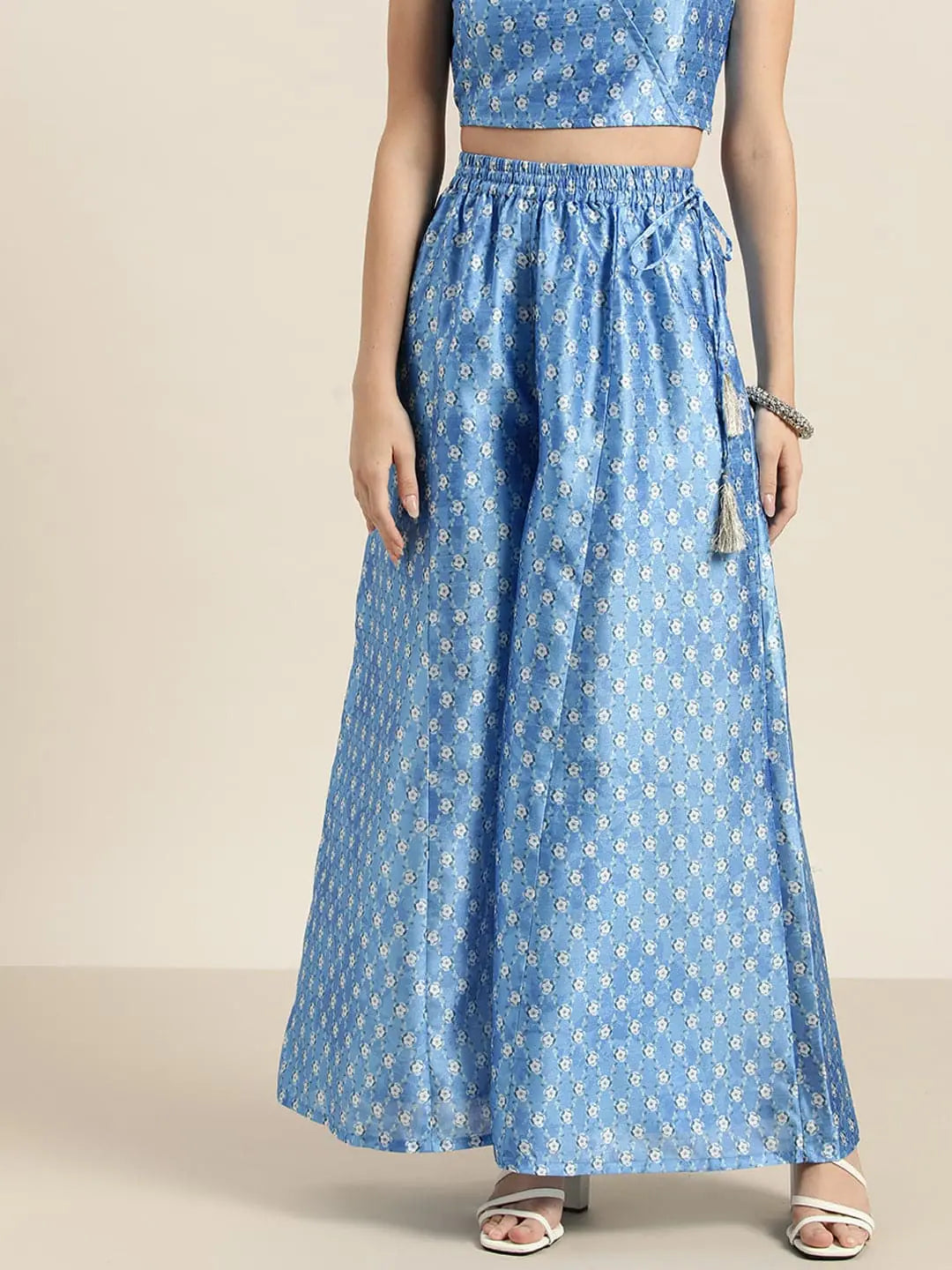 Blue Geo Floral Kali Palazzo Pants Soft Cotton Pants