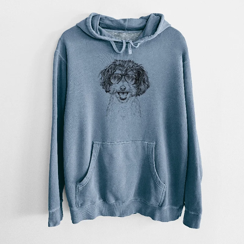 Aviator Carlos the Cavapoo - Unisex Pigment Dyed Hoodie Hoodie with Button Placket Classic Preppy Aviator Carlos the Cavapoo - Unisex Pigment Dyed Hoodie Hoodie with Button Placket Classic Preppy