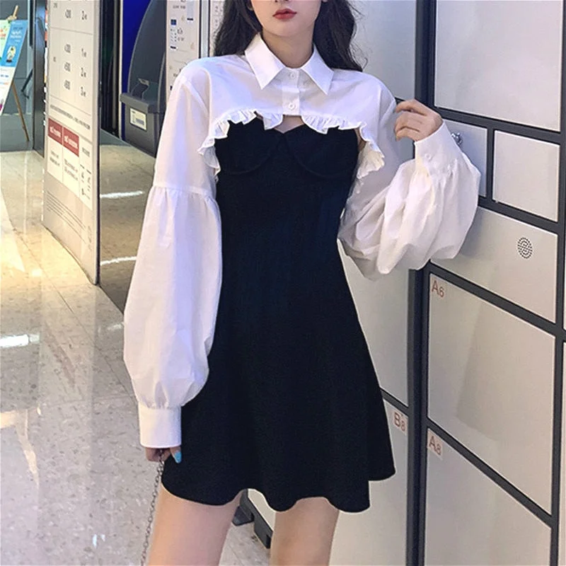 Elegant Party Dress Women Long Sleeve Sweet Empire High Street Mini Dress Gothic Y2k Dress Korean Summer 2021 Female Outfits High-Low Hemline Casual Elegant Party Dress Women Long Sleeve Sweet Empire High Street Mini Dress Gothic Y2k Dress Korean Summer 2021 Female Outfits High-Low Hemline Casual