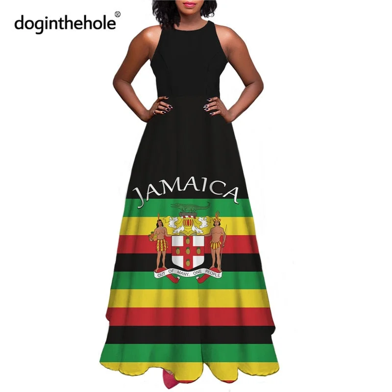 Jamaica Flag Printed Women Summer Sleeveless Long Dress Reggae Style Elegant Big Swing Party Dresses for Ladies Femme Vestidos Tunics Chinos classic Jamaica Flag Printed Women Summer Sleeveless Long Dress Reggae Style Elegant Big Swing Party Dresses for Ladies Femme Vestidos Tunics Chinos classic