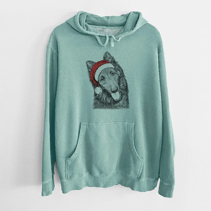 Santa Hat Jaxx the Belgian Tervuren - Unisex Pigment Dyed Hoodie Hoodie with Hem Drawcord Adjustable Customizable Santa Hat Jaxx the Belgian Tervuren - Unisex Pigment Dyed Hoodie Hoodie with Hem Drawcord Adjustable Customizable