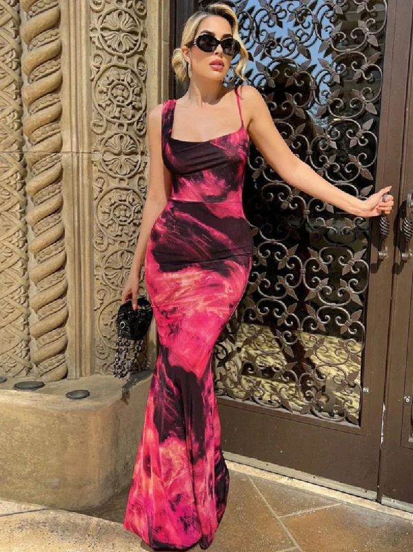 2023 Sexy Elegant Vintage Women Sleeveless Print Evening Party Dress Tunics Silk luxurious 2023 Sexy Elegant Vintage Women Sleeveless Print Evening Party Dress Tunics Silk luxurious