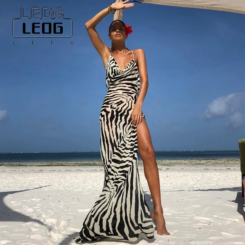 LEDP Women's Dress Y2k Elegant Beach Long Dress Women's Summer Sexy Straps Side Slit Club Party Dress Halter Zebra Sundress Lace Sexy Club LEDP Women's Dress Y2k Elegant Beach Long Dress Women's Summer Sexy Straps Side Slit Club Party Dress Halter Zebra Sundress Lace Sexy Club