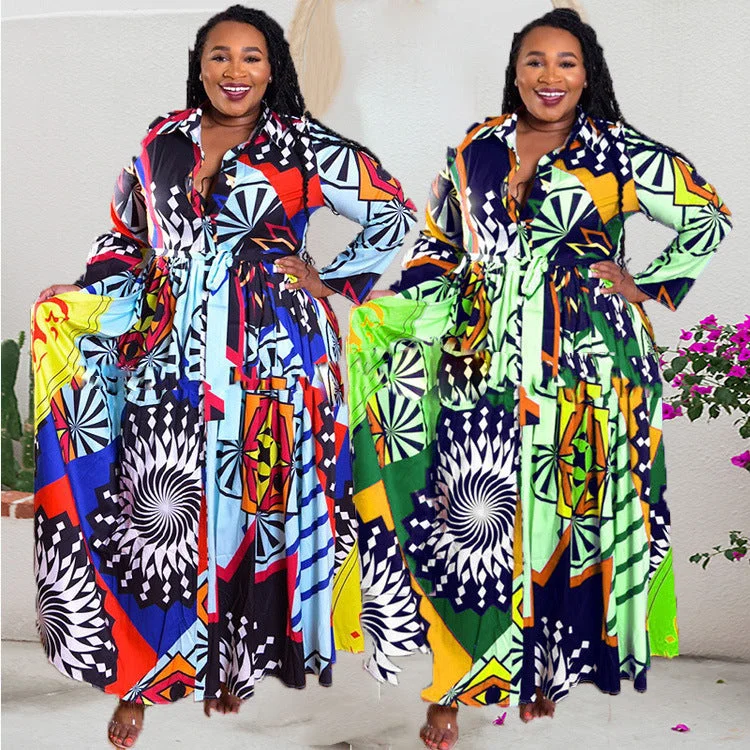 Plus Size 5XL Long Dress African Dresses For Women Robe Print Maxi Dress African Clothes Long Sleeve Big Swing Party Dress Beach Sequined Elegant Party