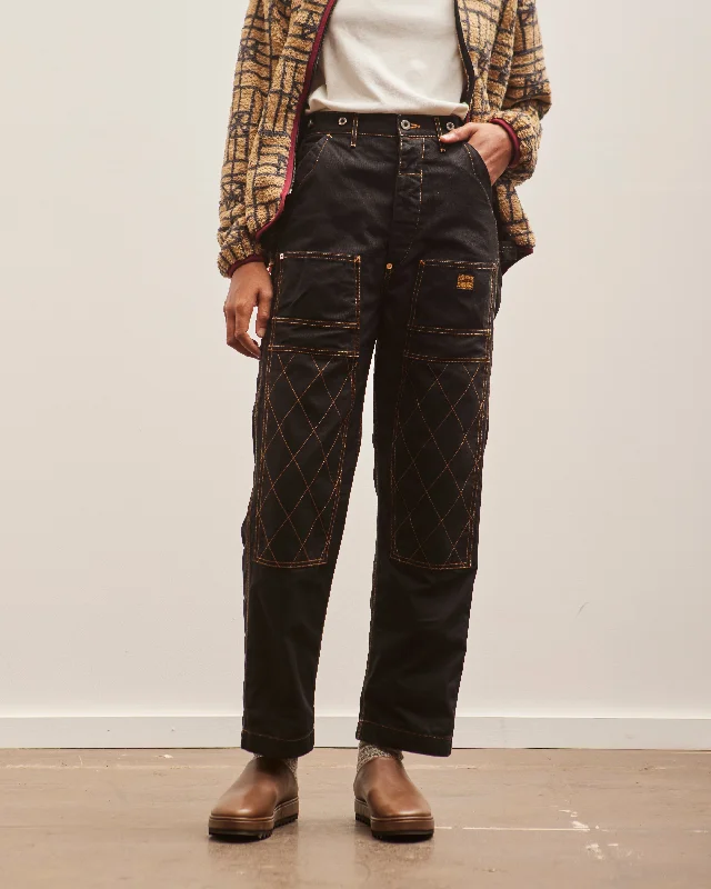 Kapital Light Canvas Lumber Pants, Black Trendy Wide-Leg Pants
