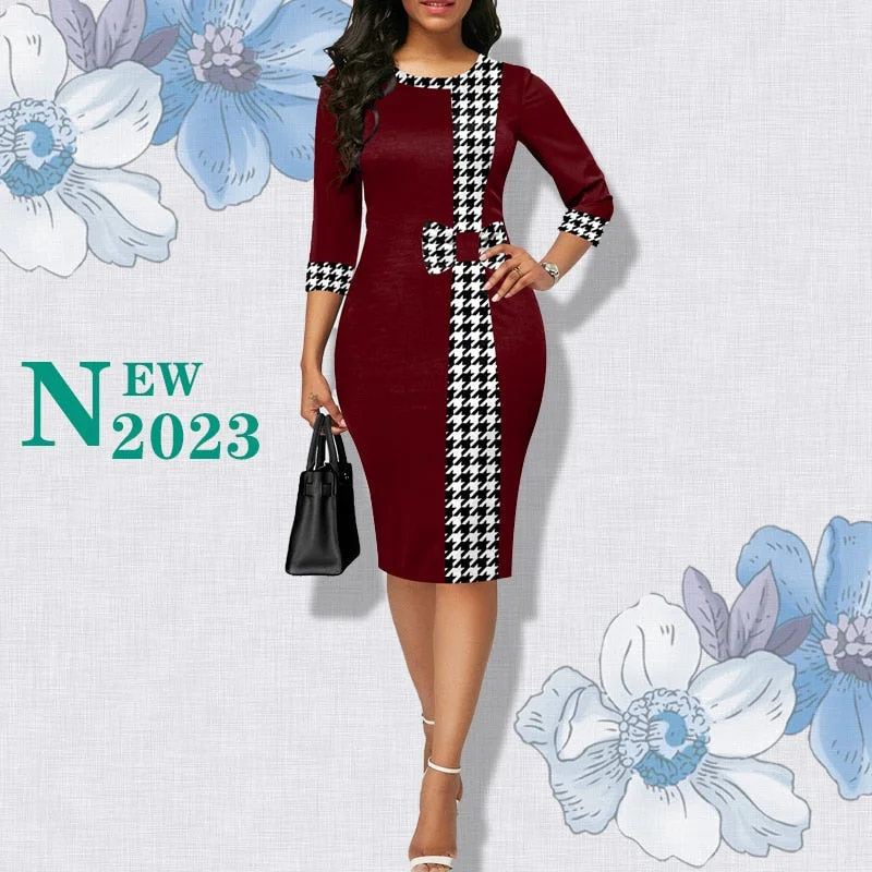 Houndstooth Formal Occasion Dresses Elegant Patchwork Summer Dress Fashion Plus Size Clothes for Women High Waist Party Dresses Tunics Lace romantic Houndstooth Formal Occasion Dresses Elegant Patchwork Summer Dress Fashion Plus Size Clothes for Women High Waist Party Dresses Tunics Lace romantic