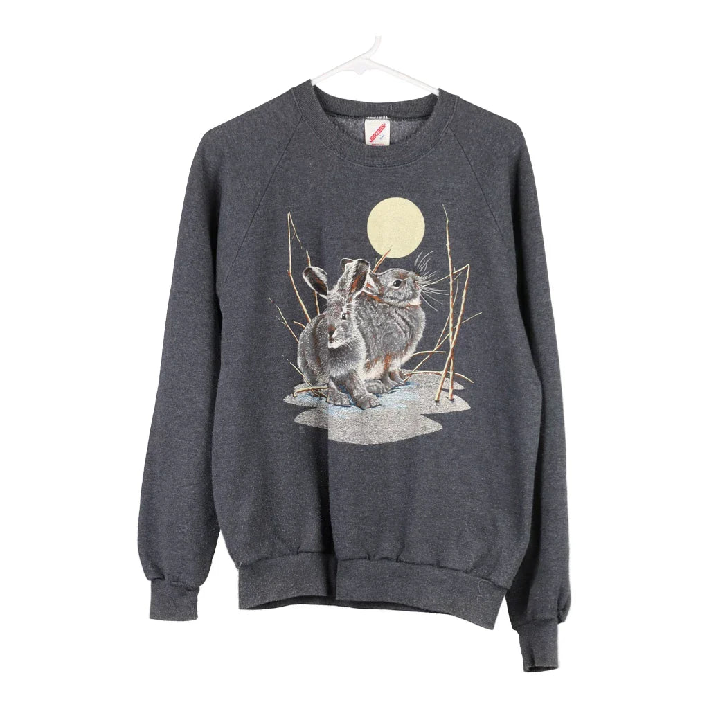 Jerzees Graphic Sweatshirt - Large Grey Cotton Blend Hoodie with Ribbed Hem Stretchable Secure Jerzees Graphic Sweatshirt - Large Grey Cotton Blend Hoodie with Ribbed Hem Stretchable Secure