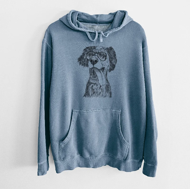 Aviator Renly the English Setter - Unisex Pigment Dyed Hoodie Hoodie with Exposed Zipper Edgy Industrial Aviator Renly the English Setter - Unisex Pigment Dyed Hoodie Hoodie with Exposed Zipper Edgy Industrial
