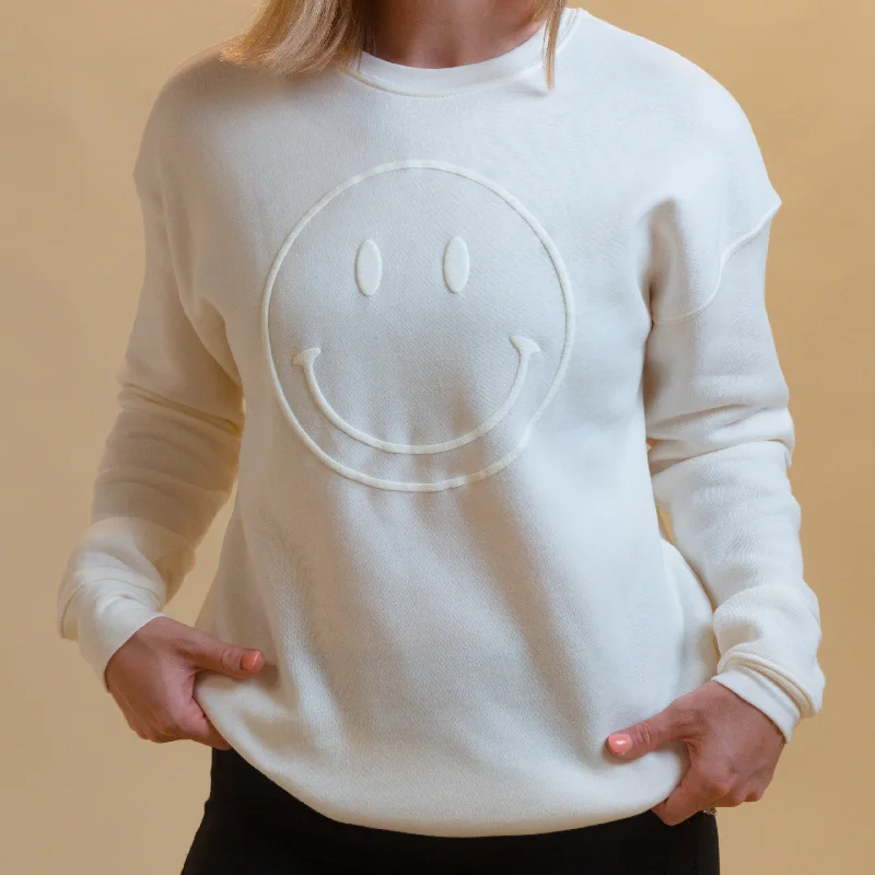Smiley Face Tonal Puff Print Graphic Sweatshirt Hoodie with Puffed Sleeves Voluminous Trendy Smiley Face Tonal Puff Print Graphic Sweatshirt Hoodie with Puffed Sleeves Voluminous Trendy