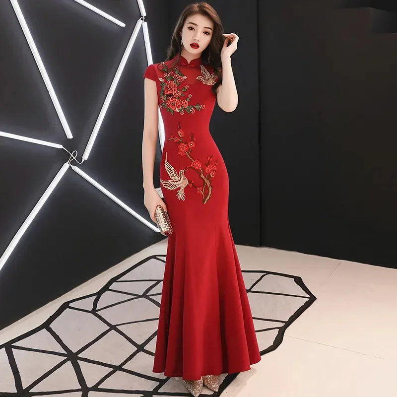 Embroidery Chinese Traditional Plus Size 3XL Vestidso Cheongsam Elegant Bride Wedding Party Dress Mermaid Sexy Long Qipao S-180 sweetheart Neckline Romantic Embroidery Chinese Traditional Plus Size 3XL Vestidso Cheongsam Elegant Bride Wedding Party Dress Mermaid Sexy Long Qipao S-180 sweetheart Neckline Romantic