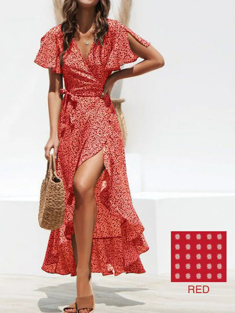 Women Floral Print Boho Dress Summer Fashion Chiffon V-Neck Casual Split Sexy Party Dress Robe Elegant Beach Maxi Dress 2023 New Tunics Top Casual Women Floral Print Boho Dress Summer Fashion Chiffon V-Neck Casual Split Sexy Party Dress Robe Elegant Beach Maxi Dress 2023 New Tunics Top Casual