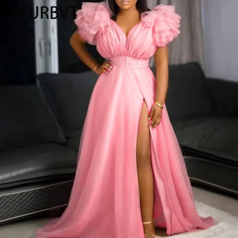 Cute Blue White Ruffles Tulle Ball Gowns for To Birthday Long Party Dresses Sexy Deep V Neck Puff Sleeve Maxi Dress Tunics Fashionable trendy Cute Blue White Ruffles Tulle Ball Gowns for To Birthday Long Party Dresses Sexy Deep V Neck Puff Sleeve Maxi Dress Tunics Fashionable trendy