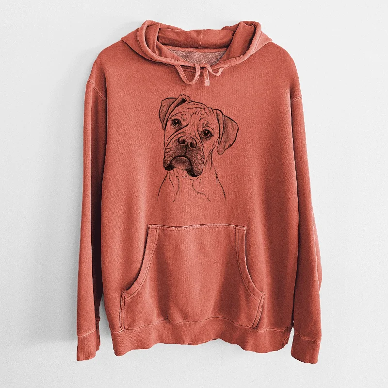 Bare Reuby the Boxer - Unisex Pigment Dyed Hoodie Hoodie with Tied Waist Feminine Flattering Bare Reuby the Boxer - Unisex Pigment Dyed Hoodie Hoodie with Tied Waist Feminine Flattering