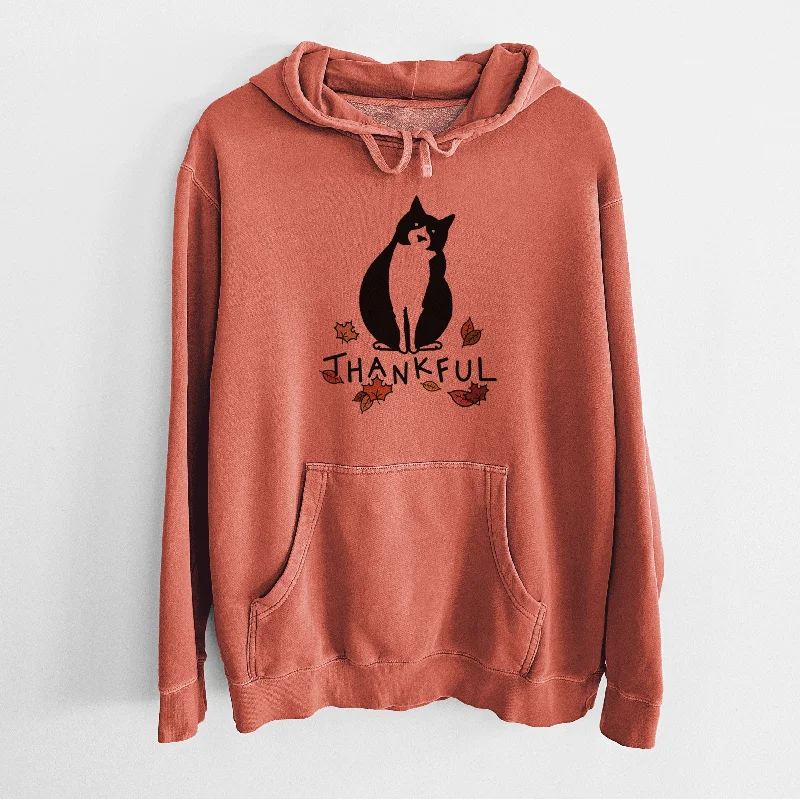 Thankful Tuxedo Cat - Oliver - Unisex Pigment Dyed Hoodie Hoodie Dress Longline Feminine Thankful Tuxedo Cat - Oliver - Unisex Pigment Dyed Hoodie Hoodie Dress Longline Feminine