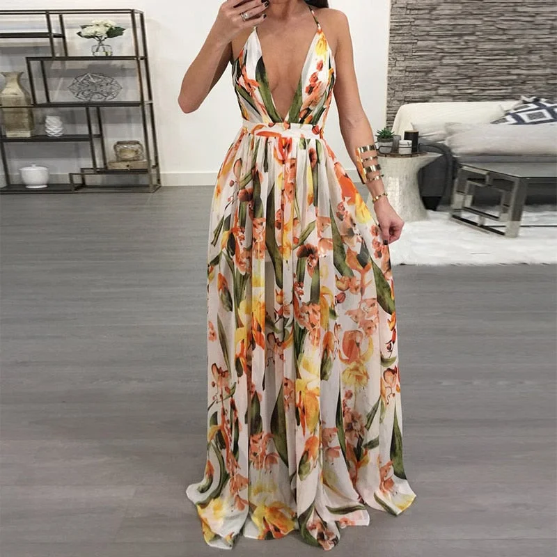 Women Dresses Summer Sexy Maxi Boho Style Print Party Dress Deep V Neck Backless Long Dress Vestidos Tunics Practical easy-care Women Dresses Summer Sexy Maxi Boho Style Print Party Dress Deep V Neck Backless Long Dress Vestidos Tunics Practical easy-care