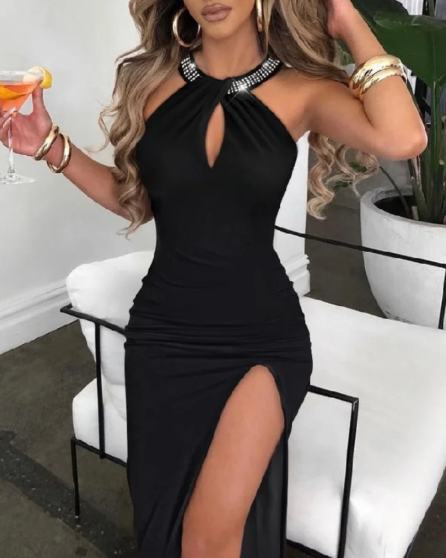 Women's Dresses Rhinestone Halter Backless High Slit Party Dress Sexy Sleeveless Evening Party Wedding Guest Dress Turtleneck Warm Winter Women's Dresses Rhinestone Halter Backless High Slit Party Dress Sexy Sleeveless Evening Party Wedding Guest Dress Turtleneck Warm Winter
