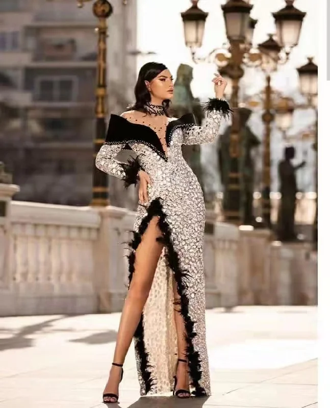 ED2226 Kimshein Women Elegant Mesh Velvet Occasion Thigh Split Maxi Sequin Beaded Dress Party Gowns Evening Winter Party Dresses Tunics Designer luxury ED2226 Kimshein Women Elegant Mesh Velvet Occasion Thigh Split Maxi Sequin Beaded Dress Party Gowns Evening Winter Party Dresses Tunics Designer luxury