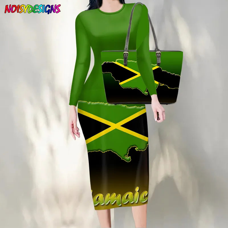 NOISYDESIGNS 2Pcs/Set Women Party Dress Match Shoulder Bag Large PU Jamaica Flag Print Elegant Ladies Sexy Bodycon 4XL Harajuku Tunics Summer linen NOISYDESIGNS 2Pcs/Set Women Party Dress Match Shoulder Bag Large PU Jamaica Flag Print Elegant Ladies Sexy Bodycon 4XL Harajuku Tunics Summer linen