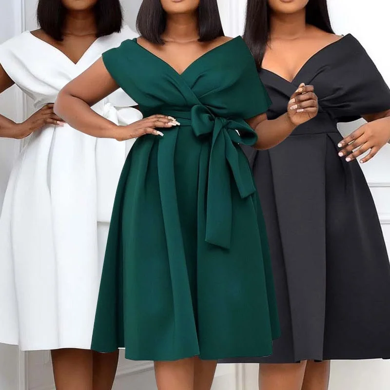 High Quality Women Dress Bow Elegant Wedding Party Dresses For Women 2023 Summer PlusSize Women Clothing S-XXXL Femme Vestidos Tunics Solid Classic High Quality Women Dress Bow Elegant Wedding Party Dresses For Women 2023 Summer PlusSize Women Clothing S-XXXL Femme Vestidos Tunics Solid Classic