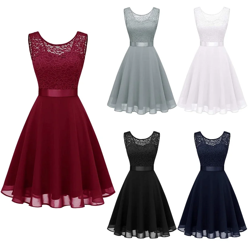Women Sexy Lace Party Dress Fashion Female O Neck Sleeveless Loose Belt Bridesmaid Formal Dress Tunics Winter warm Women Sexy Lace Party Dress Fashion Female O Neck Sleeveless Loose Belt Bridesmaid Formal Dress Tunics Winter warm