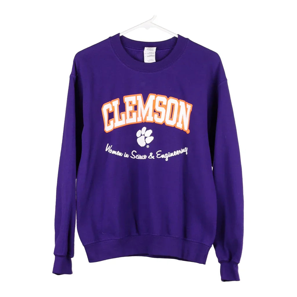 Clemson Gildan Sweatshirt - Small Purple Cotton Blend Hoodie with Hidden Zipper Minimalist Clean Clemson Gildan Sweatshirt - Small Purple Cotton Blend Hoodie with Hidden Zipper Minimalist Clean