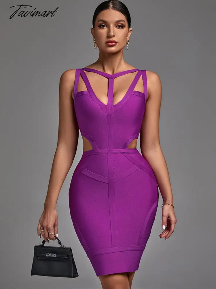 Purple Bandage Dress New Women's Bodycon Dress Elegant Sexy Strappy Evening Club Party Dress High Quality Summer Outfits Tunics Lace romantic