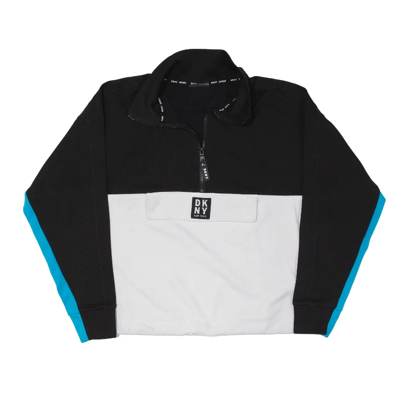 DKNY Sport Cropped Colourblock Sweatshirt White 1/2 Zip Womens S Hoodie with Velcro Closure Adjustable Secure DKNY Sport Cropped Colourblock Sweatshirt White 1/2 Zip Womens S Hoodie with Velcro Closure Adjustable Secure