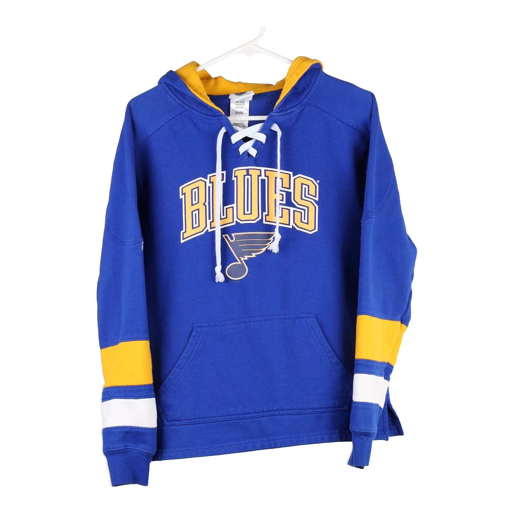 Blues Nhl Hoodie - Medium Blue Cotton Blend Hoodie with Hem Embroidery Detailed Premium Blues Nhl Hoodie - Medium Blue Cotton Blend Hoodie with Hem Embroidery Detailed Premium