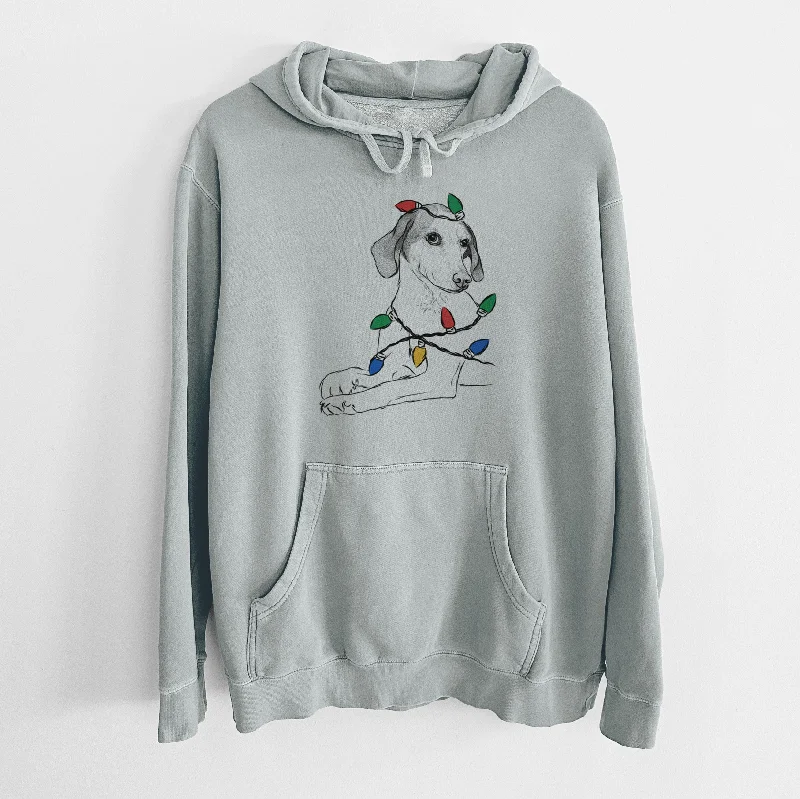 Christmas Lights Opie the Foxhound - Unisex Pigment Dyed Hoodie Hoodie with Hem Applique Textured Unique Christmas Lights Opie the Foxhound - Unisex Pigment Dyed Hoodie Hoodie with Hem Applique Textured Unique
