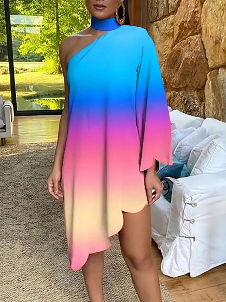 Vintage Women's Autumn Irregular Dress Sexy Halter One-shoulder Club Party Dress Elegant Long Sleeve Peacock Print Dress Vestido Tunics Spring floral Vintage Women's Autumn Irregular Dress Sexy Halter One-shoulder Club Party Dress Elegant Long Sleeve Peacock Print Dress Vestido Tunics Spring floral