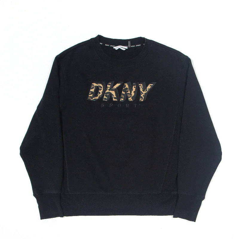 DKNY SPORT Leopard Print Black Sweatshirt S Hoodie with Longline Fit Extended Stylish DKNY SPORT Leopard Print Black Sweatshirt S Hoodie with Longline Fit Extended Stylish