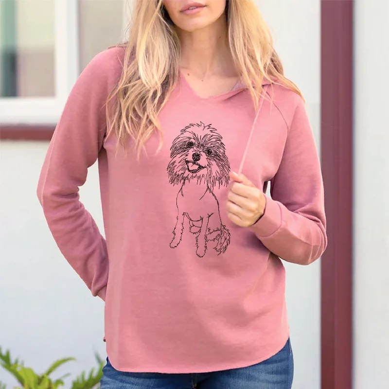 Doodled Ava the Chinese Crested - Cali Wave Hooded Sweatshirt Hoodie with Stripes Bold Sporty Doodled Ava the Chinese Crested - Cali Wave Hooded Sweatshirt Hoodie with Stripes Bold Sporty