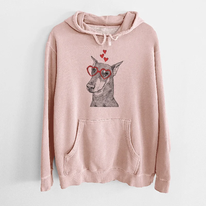 Valentine Shelby the Doberman Pinscher - Unisex Pigment Dyed Hoodie Hoodie with Snap Buttons Easy Quick Valentine Shelby the Doberman Pinscher - Unisex Pigment Dyed Hoodie Hoodie with Snap Buttons Easy Quick